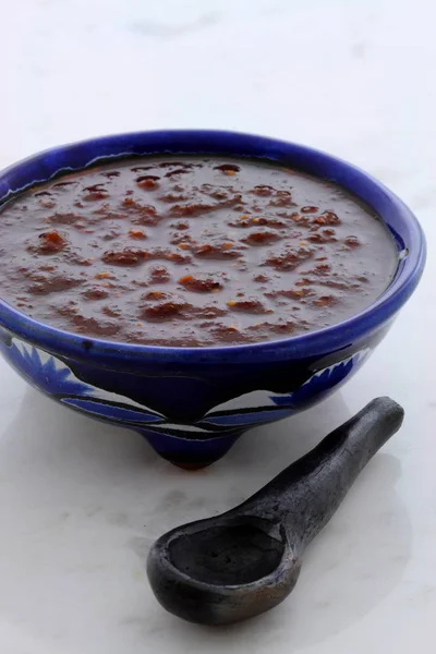 Artisan Mexican Hot Salsa Vintage Talavera Bowl Delicious Fresh Hot — Stock Photo, Image