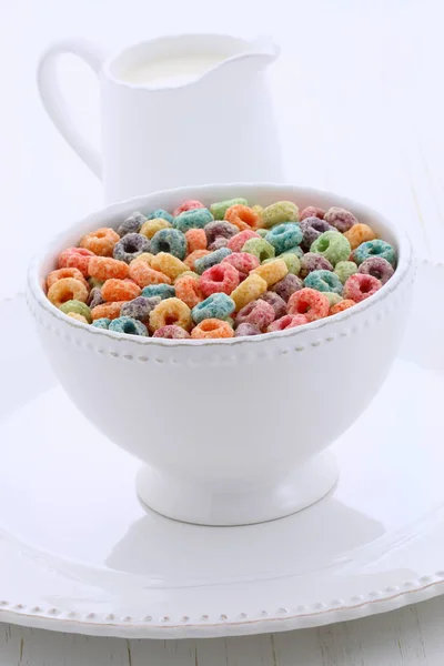 Delicious Nutritious Cereal Loops Healthy Organic Orange Juice — Stock Photo, Image