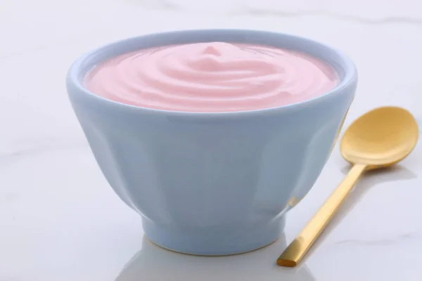 Yogourt Fraise Grecque Lentement Baratté Avec Beaucoup Fruits Protéines Parfait — Photo