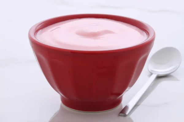 Yogur Fresa Griego Batido Lentamente Artesanal Con Mucha Fruta Proteína — Foto de Stock
