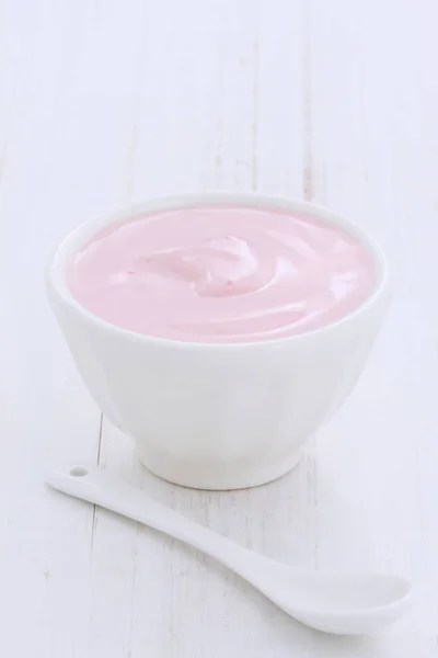 Delizioso Nutriente Sano Yogurt Alla Fragola Fresco Legno Vintage — Foto Stock