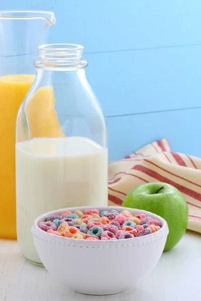 delicious and nutritious, cereal loops, with healthy organic orange juice