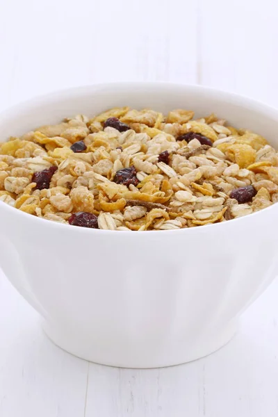 Delicious Nutritious Breakfast Muesli Granola Cereal Milk Vintage Styling — Stock Photo, Image