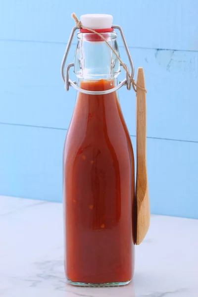 Artisan Mexican Red Hot Sauce Retro Vintage Carrara Marble Antique — Stock Photo, Image