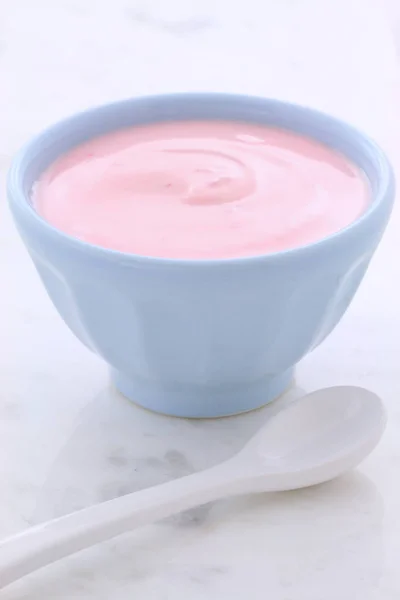 Delicious Nutritious Healthy Fresh Strawberry Yogurt Carrara Marble — Stock Photo, Image