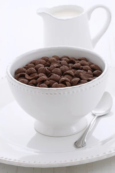 おいしいと栄養価の高いココアやチョコレート穀物 風味豊かな 面白い 健全な子供の朝食に加えて — ストック写真
