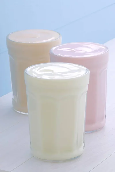 Iogurte Fresco Delicioso Nutritivo Saudável Madeira Vintage — Fotografia de Stock