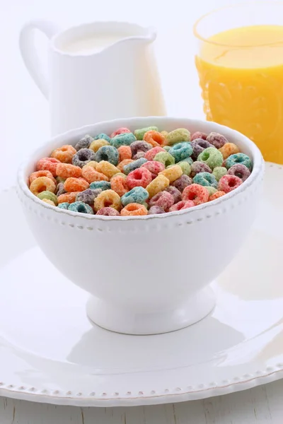 Delicious Nutritious Cereal Loops Healthy Organic Orange Juice — Stock Photo, Image