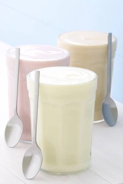 Fresh Healthy Delicious Creamy Yogurt Vintage French Jar Perfect Snack — Stock Photo, Image