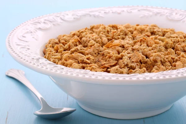 Delicioso Nutritivo Desayuno Muesli Cereales Granola Con Leche Estilo Vintage — Foto de Stock