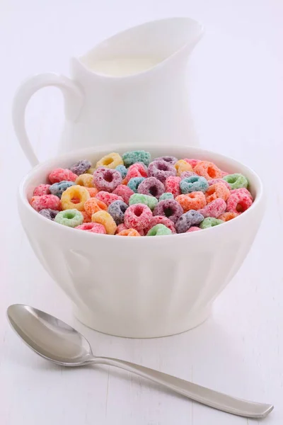 Delicious Nutritious Cereal Loops Healthy Organic Orange Juice — Stock Photo, Image