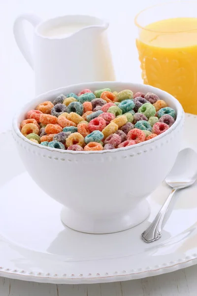 Delicious Nutritious Cereal Loops Healthy Organic Orange Juice — Stock Photo, Image