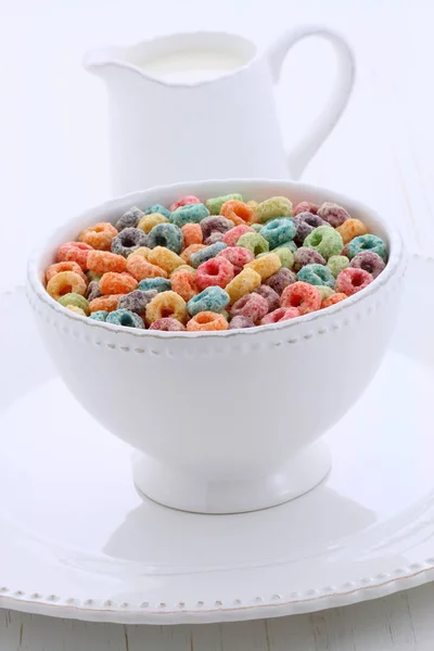 Delicious Nutritious Cereal Loops Healthy Organic Orange Juice — Stock Photo, Image