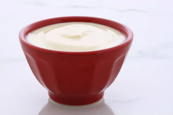 Delicioso Nutritivo Saludable Yogur Fresco Ajuste Mármol Carrara Italiano Vintage — Foto de Stock