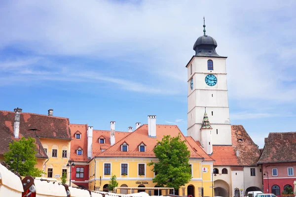 Vista Ciudad Sibiu Torre Del Consejo Rumania — Foto de Stock