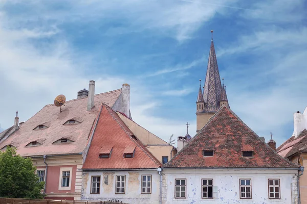 Cityscape Sibiu Çatılarda Romanya Güzel Manzara — Stok fotoğraf