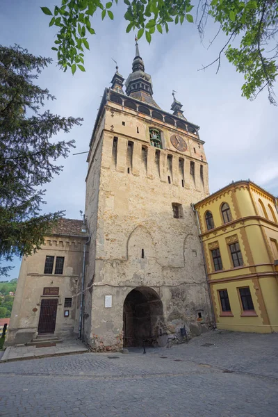 Saat Kulesi Sighisoara Popüler Turistik Merkezlerinden Romanya — Stok fotoğraf