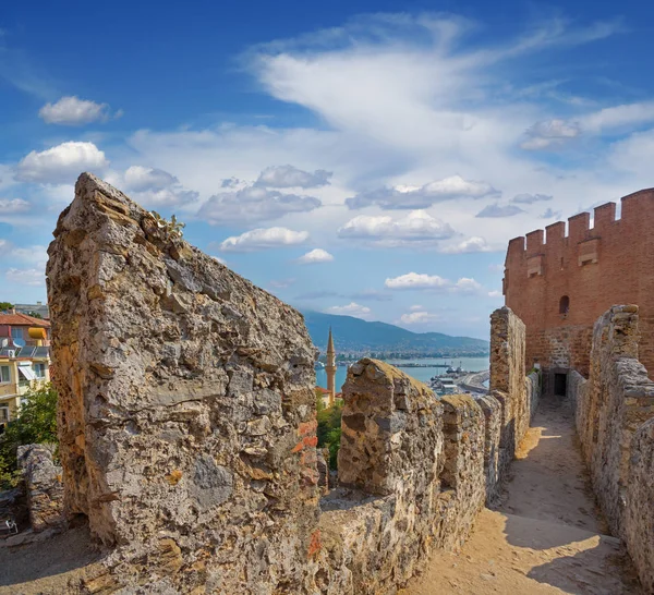 Intérieur Kizil Kule Forteresse Alanya Turquie Marcher Long Des Anciens — Photo