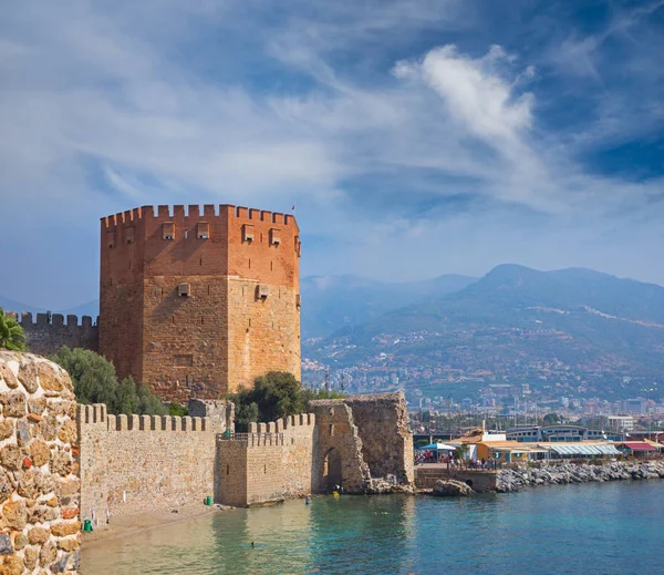 View on the Red Tower (Kizil Kule) in Alanya, Turkey