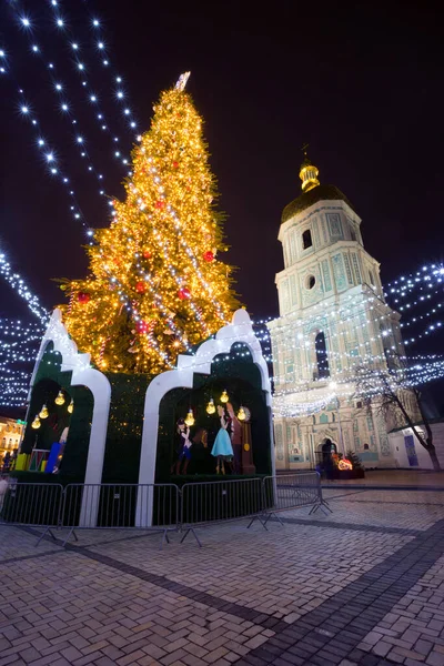 Kiyv Ucrania Enero 2020 Celebración Año Nuevo Plaza Sophia Árbol — Foto de Stock