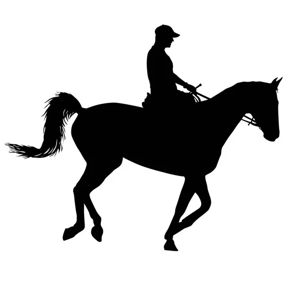 The black silhouette of horse and jockey — Stock Vector