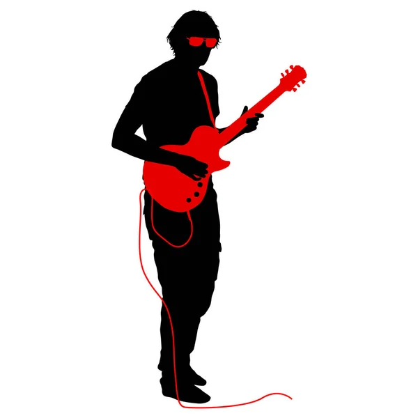 Silhouette μουσικός παίζει την κιθάρα σε λευκό φόντο — Διανυσματικό Αρχείο