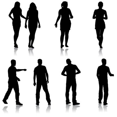 Siyah siluet grup çeşitli teşkil etmektedir duran insan