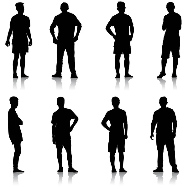 Set silhouette noire homme debout, les gens sur fond blanc — Image vectorielle