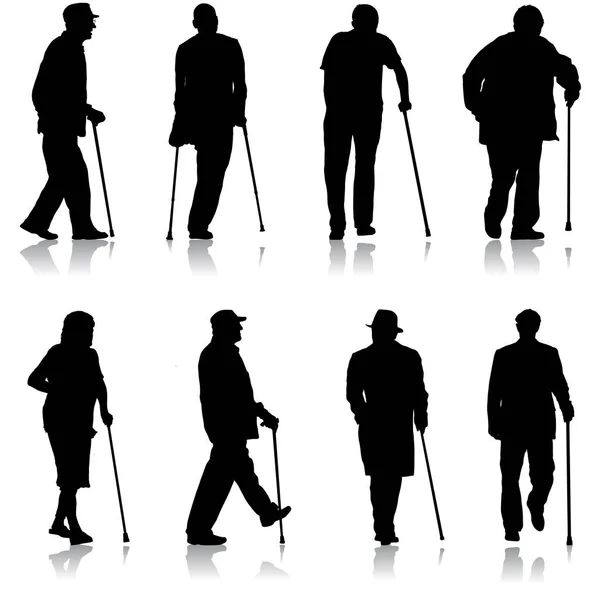 Silhouette behinderter Menschen auf weißem Hintergrund — Stockvektor