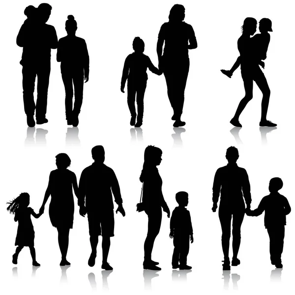 Set silueta de familia feliz sobre fondo blanco — Vector de stock