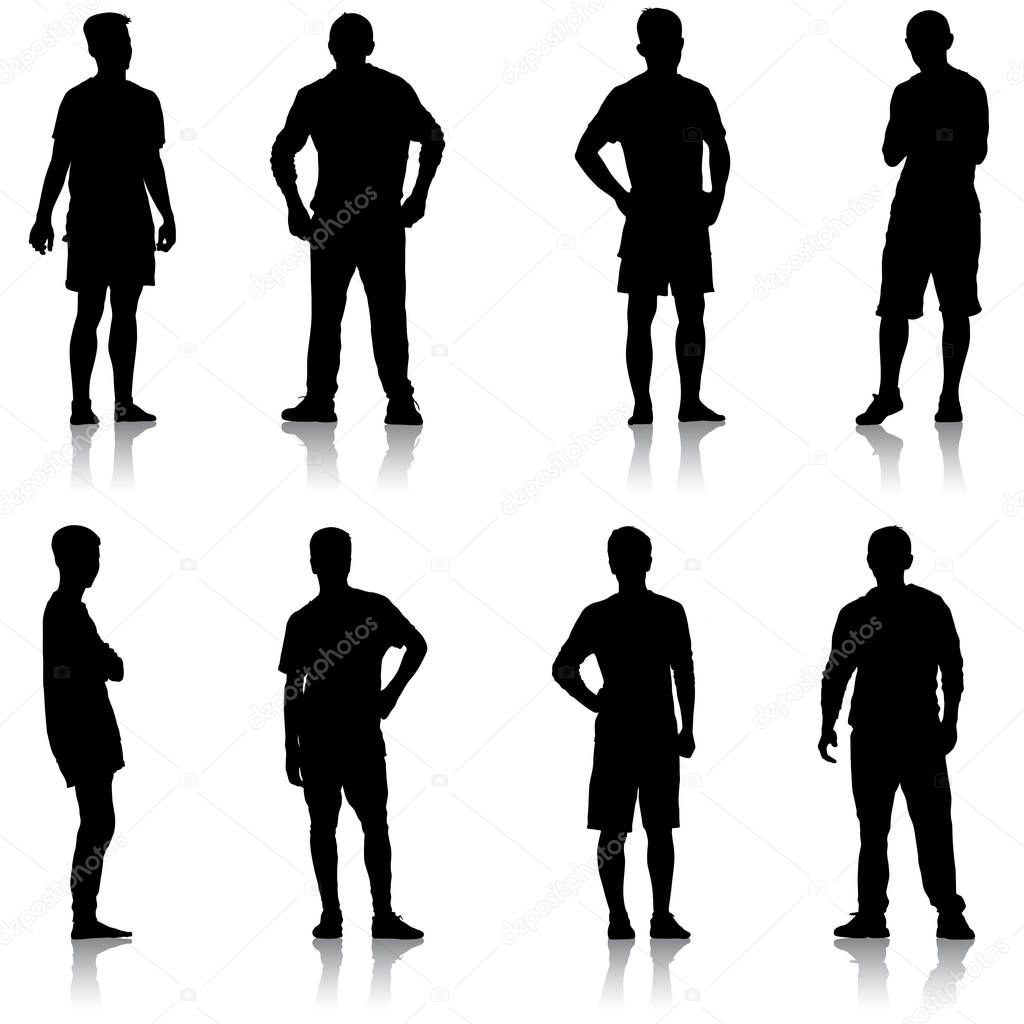 Vettoriale stockSet sagoma nera uomo in piedi, persone su sfondo bianco di  ©aarrows #199117228, image size:1024x1024