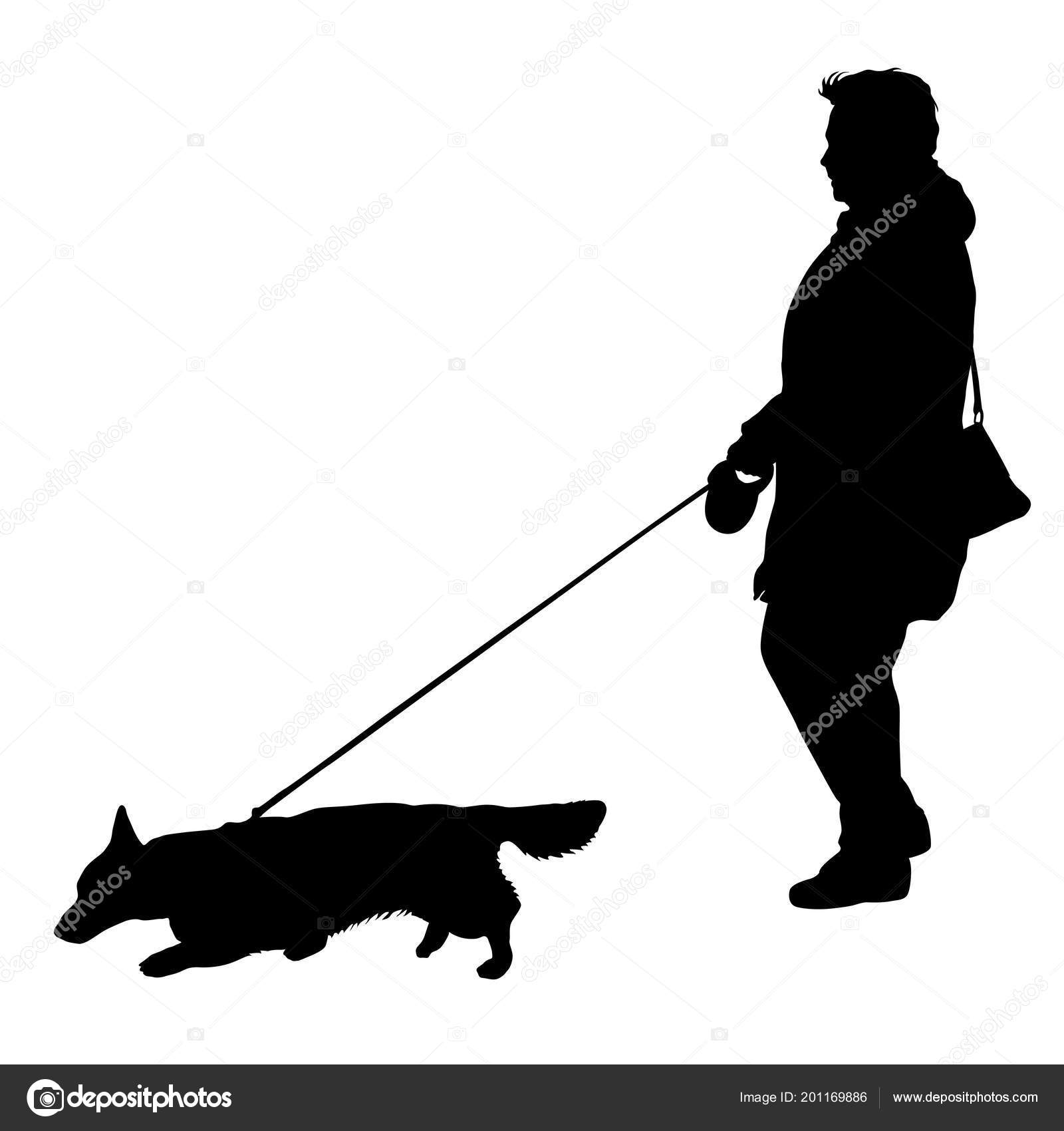 Silhouette der Frau und Hund auf einem weißen Hintergrund — Stockvektor