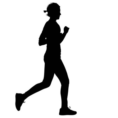 Siyah Siluetler Koşucular beyaz arkaplanda koşuyor