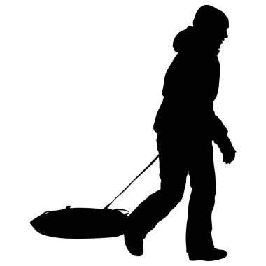 Adam ve having fun silüeti şişirilebilir kauçuk tüp kızak beyaz arka plan üzerinde