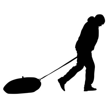 Adam ve having fun silüeti şişirilebilir kauçuk tüp kızak beyaz arka plan üzerinde