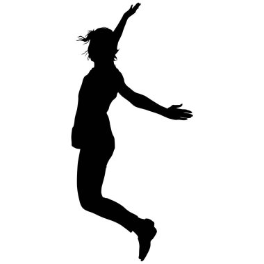 Siluet genç kız eller havada zıplıyor, hareket