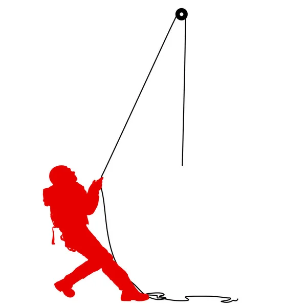 Artesano silueta tirando de la cuerda sobre fondo blanco — Archivo Imágenes Vectoriales