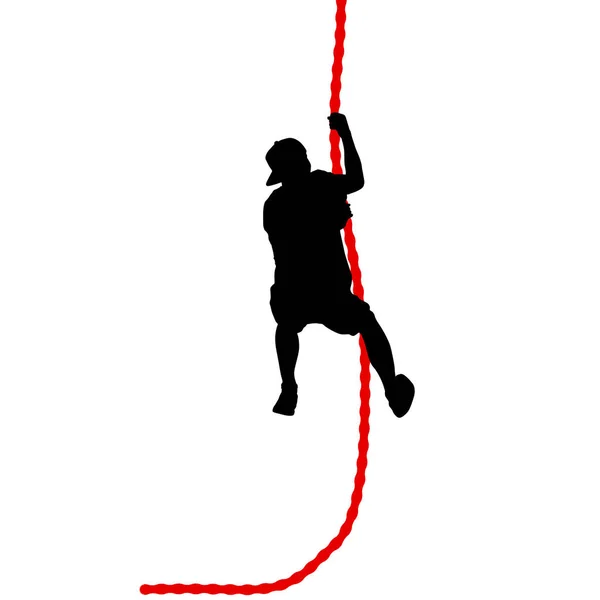 Fekete sziluettje hegymászó egy kötélen mászni a kezek — Stock Vector