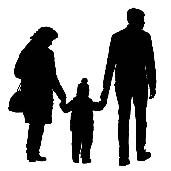 Silueta de familia feliz sobre un fondo blanco — Vector de stock