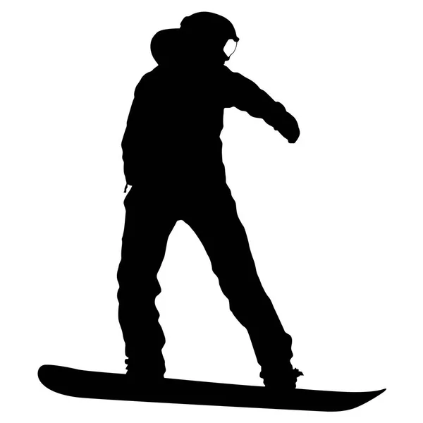 Svarta silhuetter snowboardåkare på vit bakgrund illustration — Stock vektor