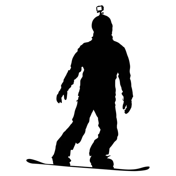 Czarne sylwetki snowboardzistów na białym tle ilustracja — Wektor stockowy