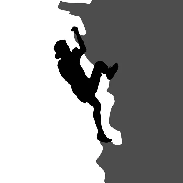 Silueta negra escalador de roca sobre fondo blanco — Vector de stock