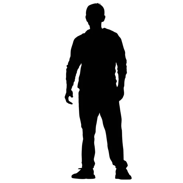 Zwarte silhouet man standing, mensen op witte achtergrond — Stockvector