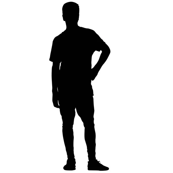 Schwarzer Silhouette stehender Mann, Menschen auf weißem Hintergrund — Stockvektor