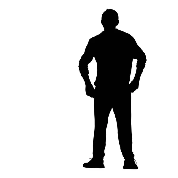 Zwarte silhouet man standing, mensen op witte achtergrond — Stockvector