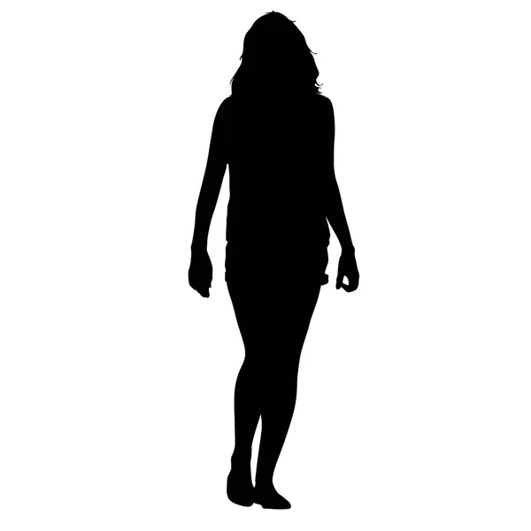 Black silhouette woman standing, people on white background — Stock Vector