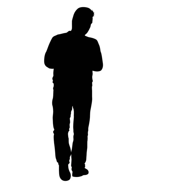 Zwarte silhouet man standing, mensen op witte achtergrond — Stockvector