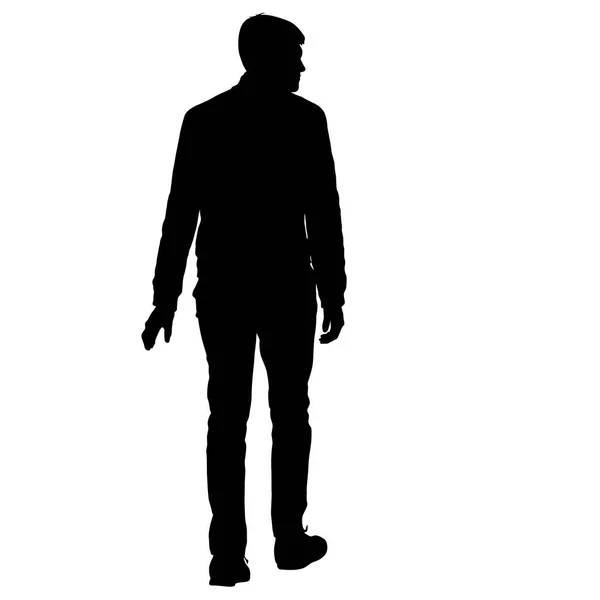 Черный силуэт мужчина стоит, люди на белом фоне — стоковый вектор
