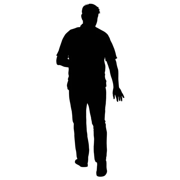 Silhouette noire homme debout, les gens sur fond blanc — Image vectorielle