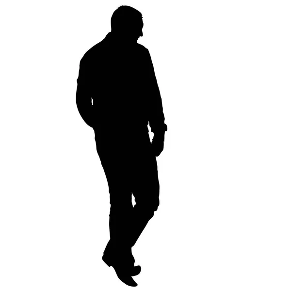 Hombre silueta negro de pie, gente sobre fondo blanco — Vector de stock